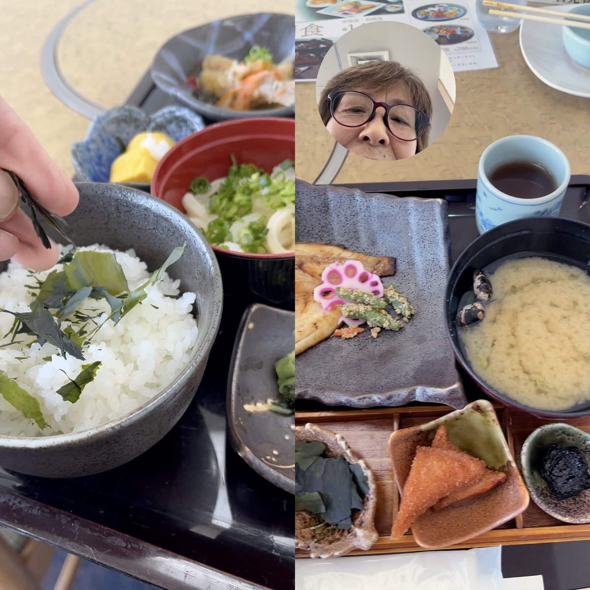 cookingwithdog's tweet photo. This morning's breakfast offered a choice between Japanese or Western style, and I chose Japanese without hesitation. 👩‍🍳😋 The main dish was Nodoguro (blackthroat seaperch), lightly salted and perfectly grilled. It’s a specialty of the San’in region and is considered a premium fish. During this trip, I noticed the word Nodoguro on signs and banners at many restaurants.

Other dishes included local specialties from Hamada, such as Akaten (spicy red fish cake), refreshing marinated whiting (kisu) in vinegar sauce, and a slightly sweet rolled omelet (dashimaki tamago), offering a wide variety of flavors. I was especially delighted by the unique Nodoguro seaweed tsukudani and ita wakame, both specialties of the San’in region.

The miso soup was made with large freshwater clams (shijimi) from Lake Shinji, providing a nourishing comfort in the morning.

It was a well-balanced breakfast featuring local ingredients, and it was just what I needed to start the second day of the trip feeling energized.

この日の朝食は、和食か洋食を選べるスタイル。迷わず和食を選びました。

メインは、塩気控えめでふっくらと焼かれた「のどぐろの干物」。山陰地方の名物で、高級魚として知られています。今回の旅でも、飲食店の看板やのぼりで「のどぐろ」の文字を何度も見かけました。

そのほかにも、地元・浜田の名物「赤天」や、さっぱりとした「キスの南蛮漬け」、ほんのり甘い「だし巻き玉子」など、品数豊富。珍しい「のどぐろ入りのり佃煮」や、山陰特産の「板わかめ」も嬉しい一品でした。

宍道湖産の大きなしじみを使ったお味噌汁。朝の体に染みわたります。

地元食材にこだわった、バランスの良い朝食で、ニ日目の旅も元気にスタートできました。
