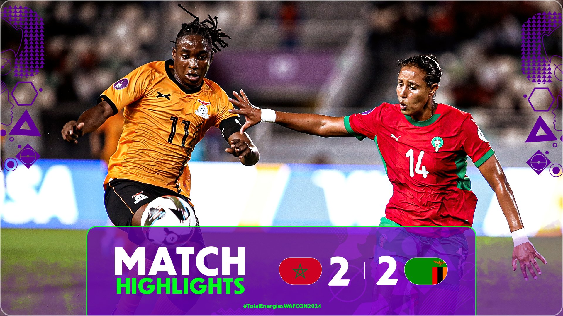 📹 HIGHLIGHTS: 🇲🇦 2-2 🇿🇲A battle to the last whistle. This one delivered. 🔥#TotalEnergiesWAFCON2024