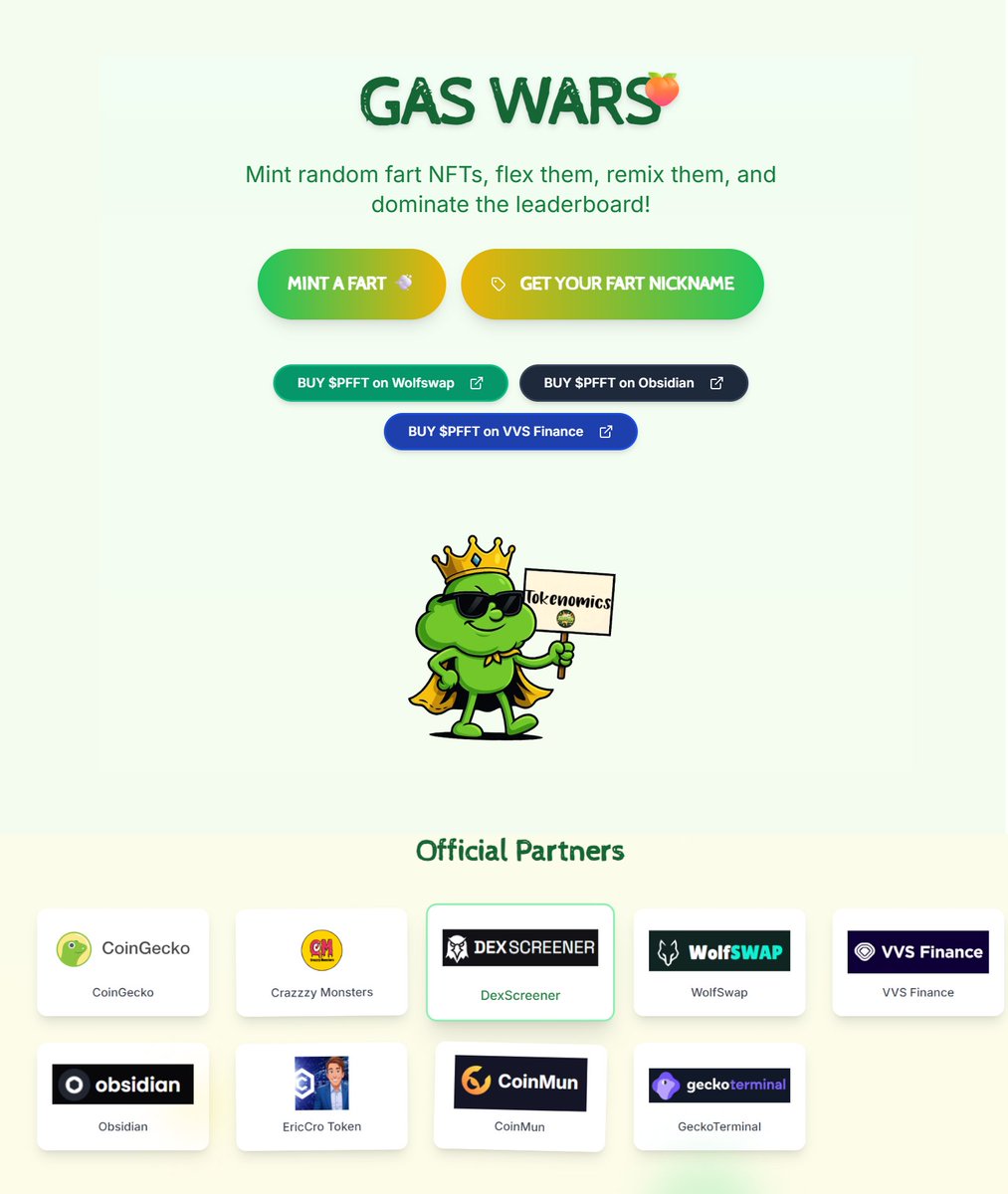 Fartcoin CRO (@fartcoincro) on Twitter photo 🚀 We’ve just revamped our website! Visit 🔗 fartcoincro.com to see it in action.
🛒 Hit the Buy button to go straight to <a href="/VVS_finance/">VVS-Finance</a> for seamless $PFFT purchases.
🤝 Our valued partners are now featured at the bottom scroll down and click their logos to visit there 🚀 We’ve just revamped our website! Visit 🔗 fartcoincro.com to see it in action.
🛒 Hit the Buy button to go straight to <a href="/VVS_finance/">VVS-Finance</a> for seamless $PFFT purchases.
🤝 Our valued partners are now featured at the bottom scroll down and click their logos to visit there