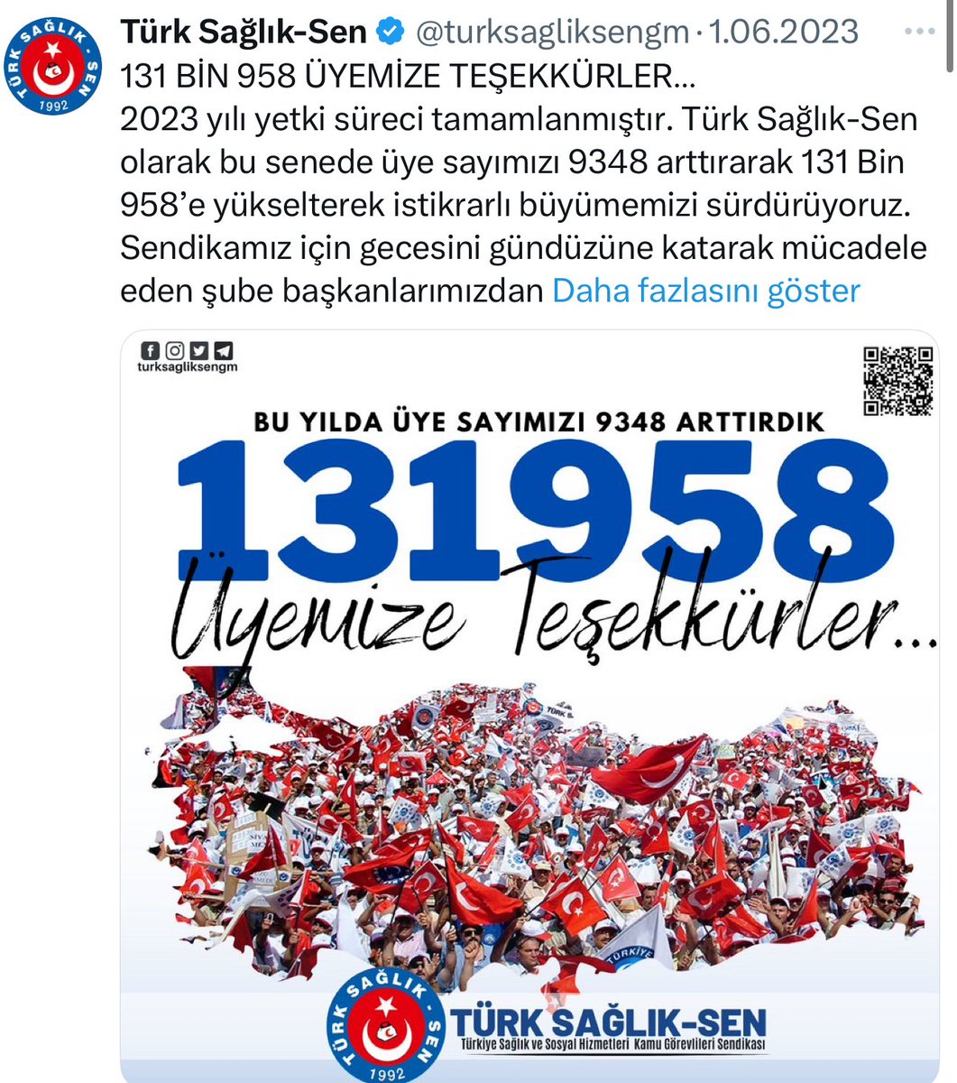 ALGI DEĞİL SENDİKAL GERÇEKLER : 
Genç sağlık sende , 3 yıl içerisinde 56 bin istifa olmuş .
Hekimsen , 2023 yılından bu yana  tek üye arttıramamış 1400 üye kaybı yaşamış.
Türk sağlık sen yine aynı şekilde 2023 den bu yana üye arttırmamış aksine bin üye kaybetmiş .