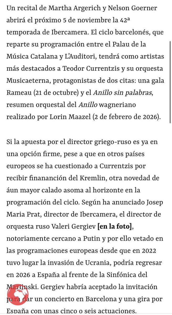 Gerashchenko_en's tweet image. I decided to look into the general situation regarding the tour of Putin’s friend, Gergiev.
And I saw that his performances are scheduled in Barcelona in 2026.
Organizers: @ibercamera / Josep Maria Prat
Venues: @palaumusicacat and L’Auditori de Barcelona.

Barcelona has done a…