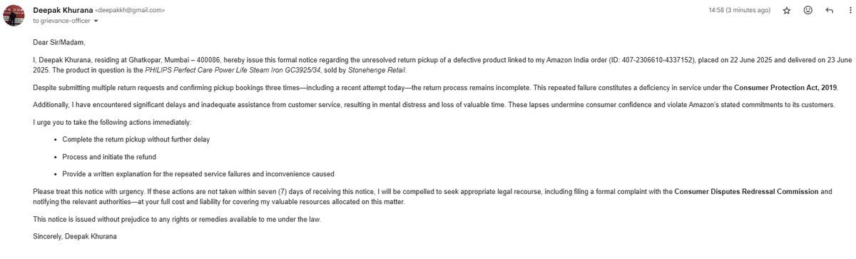 deepakkh's tweet photo. @amazonIN Three failed pickups. Zero accountability. Amazon, your silence is deafening. https://t.co/V47UgvYWX5