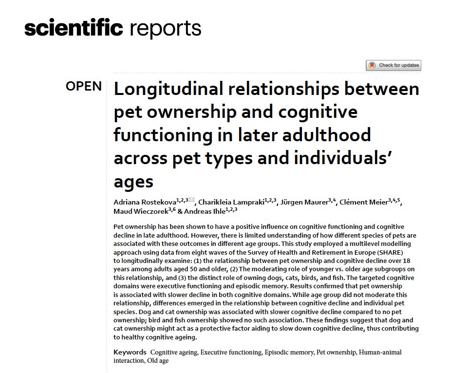 犬や猫の飼育は認知機能の低下を遅らせる「保護因子」として働く可能性がある一方、鳥や魚の飼育ではこのような効果があまり見られないことが、欧州の50歳以上を18年間追跡した調査で示唆された。
全体的にペットを飼っている人は認知機能低下は緩やかで、健康的な老後にはペットが有益なようだ。