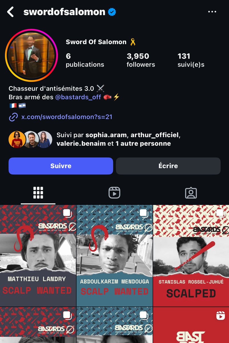 🚨📸 Bonjour à tous,
vous pouvez désormais me retrouver sur Instagram : @swordofsalomon 

Même mission : traquer et exposer les antisémites. Là-bas, ce sera un autre angle, plus personnel..

🔗 👉🏼 instagram.com/swordofsalomon…

Le combat continue 👊🏼🐍