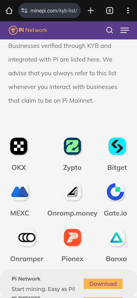 Adamss0x's tweet photo. @piman320 @Mahidhar_Crypto @PiNetwork24X7 @PiNewsZone @PiNewsGlobal @PiNewsMedia @OfficialPiQueen @EstherOko12 @ZyptoApp @globalpimarket @GCV_Exposed "Pi is not yet listed"

But it clearly shows here all KYB businesses have been verified by the CT and advise all pioneers to refer to this list anytime they want to trade. This is on the official Pi Website. 

This clearly shows all you stated above is  completely false and a lie https://t.co/Zjrb7Syk5l