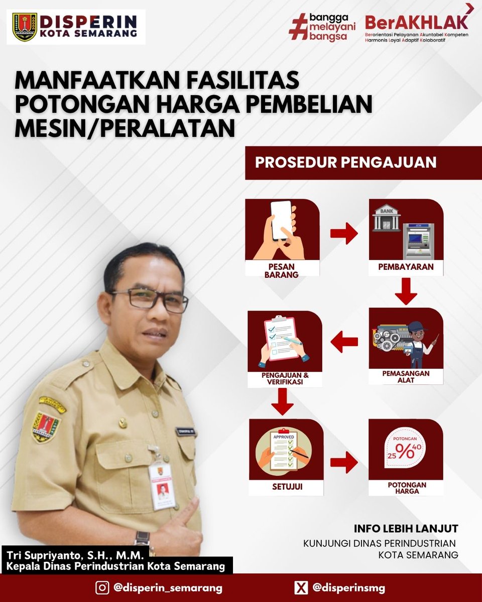 disperinsmg's tweet photo. Yuk manfaatkan potongan harga untuk pembelian mesin dan peralatan khusus kamu warga kota Semarang yang memiliki usaha industri di kota Semarang. Ikuti prosedur pengajuannya.

#SIINas
#Banggasemarang
#Disperin2025 https://t.co/PqxDkQKLHX