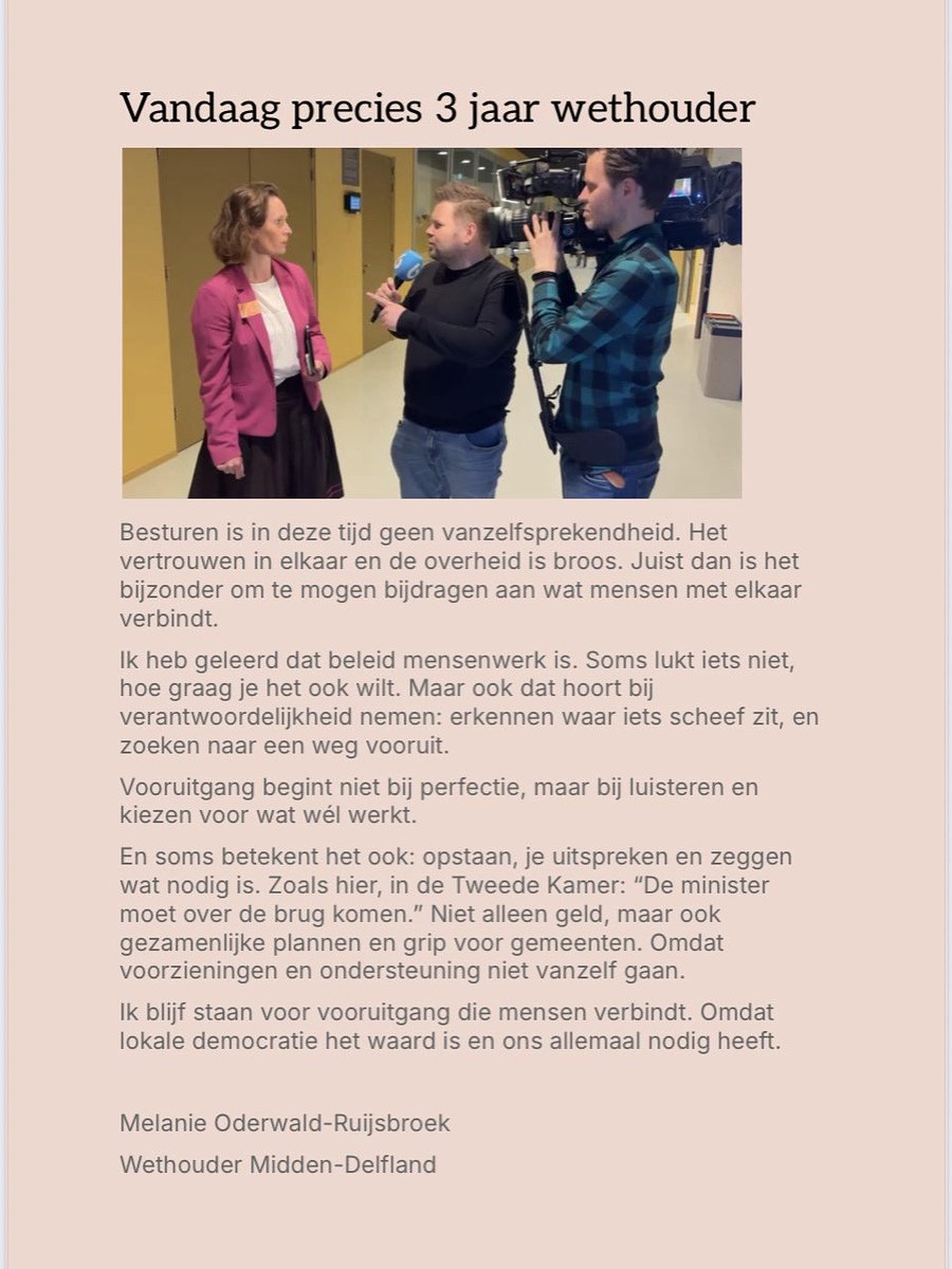 3 jaar wethouder.
Vertrouwen gaat niet vanzelf. Voorzieningen ook niet.
Dus blijf ik me inzetten. Voor mensen. Voor wat wél werkt.
Dankbaar dat ik dit werk mag doen.