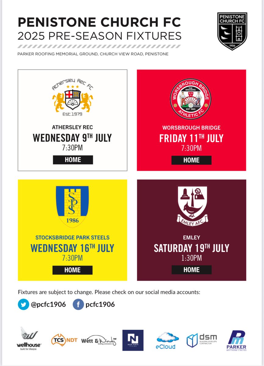 With two wins on our first two pre-season games - it’s all eyes on the next four - all at the <a href="/parkerroofing/">Parker Maythorn LTD</a> Memorial Ground. 

Add on to that home league and FA Cup games - we’ve #SixInARow at home. 

We can’t wait to see everyone back in &amp; around the club.