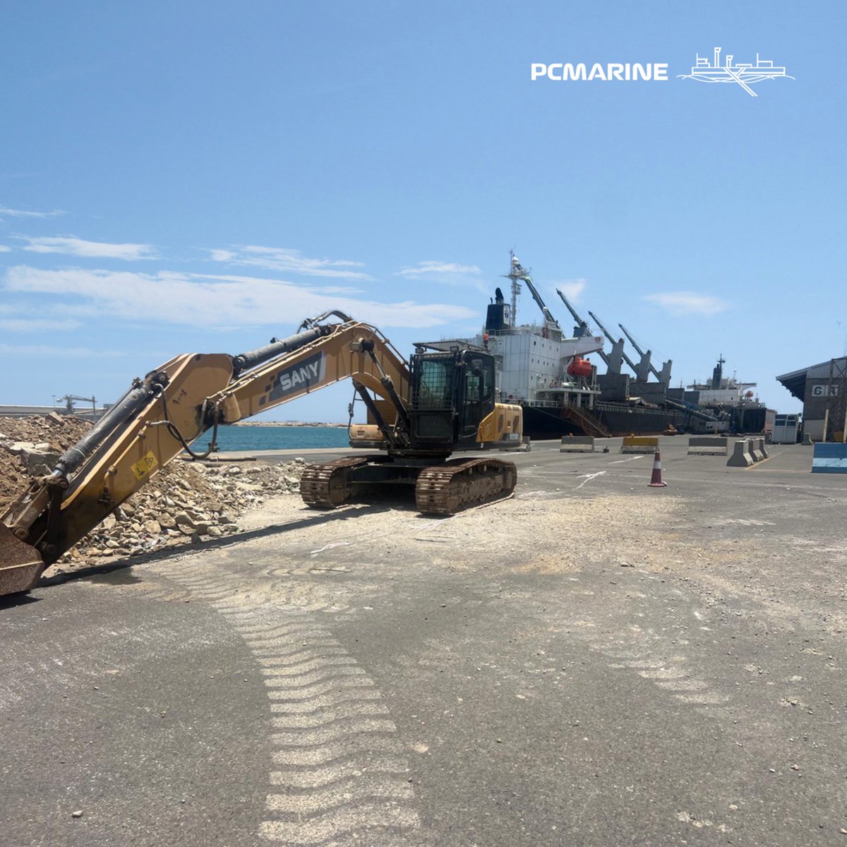 pcmarinee's tweet photo. Project update:
Ongoing repair of Berth 7 – Yanbu Port. Scope includes demolition, rerouting services, sheet piling, quay wall reconstruction, reuse of rocks, casting &amp; installing concrete blocks, and finishing with new fenders and bollards.

 #YanbuPort #MarineWorks https://t.co/VWGFBWRh9X