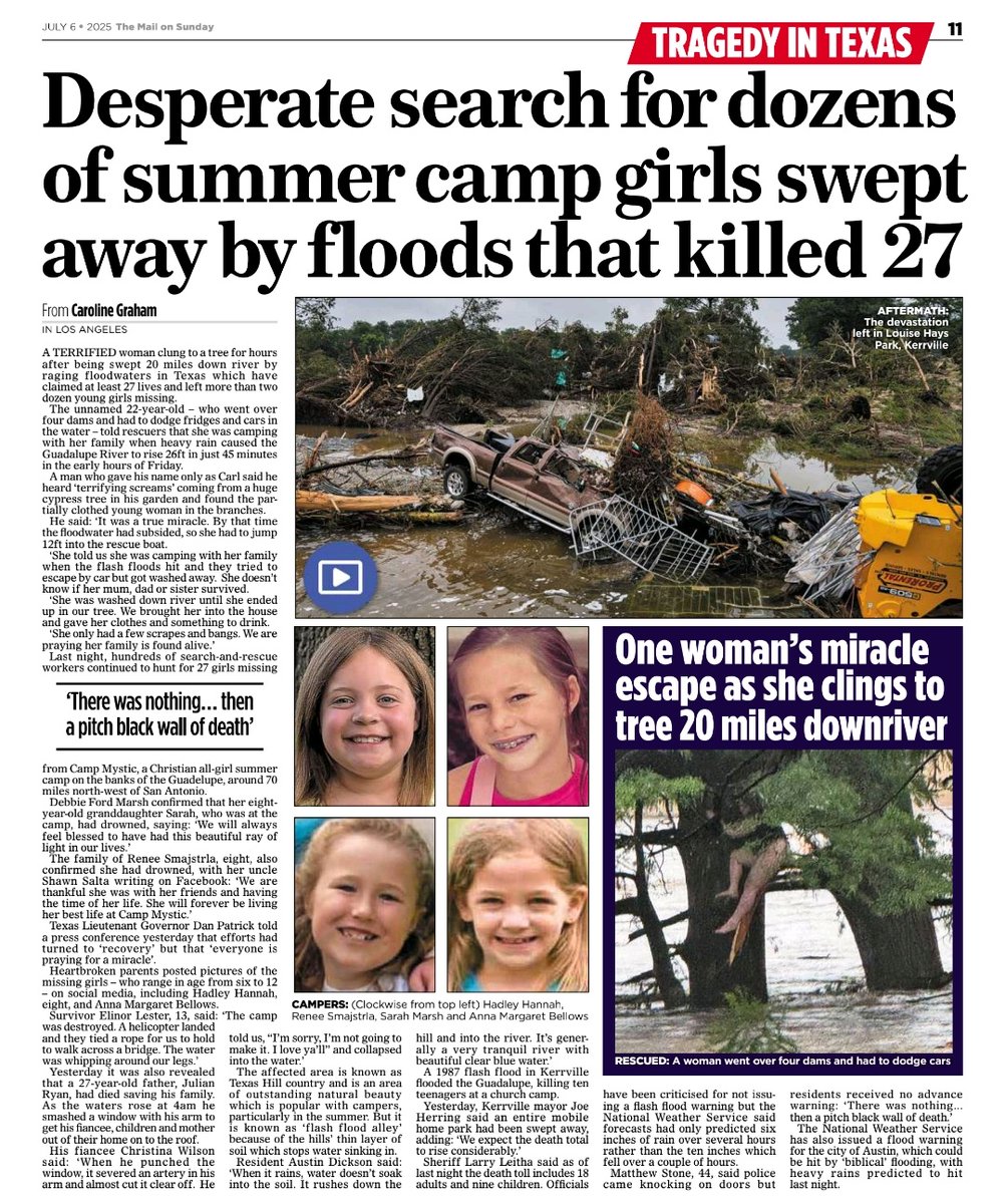 Overseas News
Tragedy in Texas 
The devastation of floods in the US is heartbreaking as the cleanup operation begins. What's more sad is that the tragedy unfolded when the rest of the country was celebrating July 4th.

More flood warnings have been issued over the weekend 🙏❤️