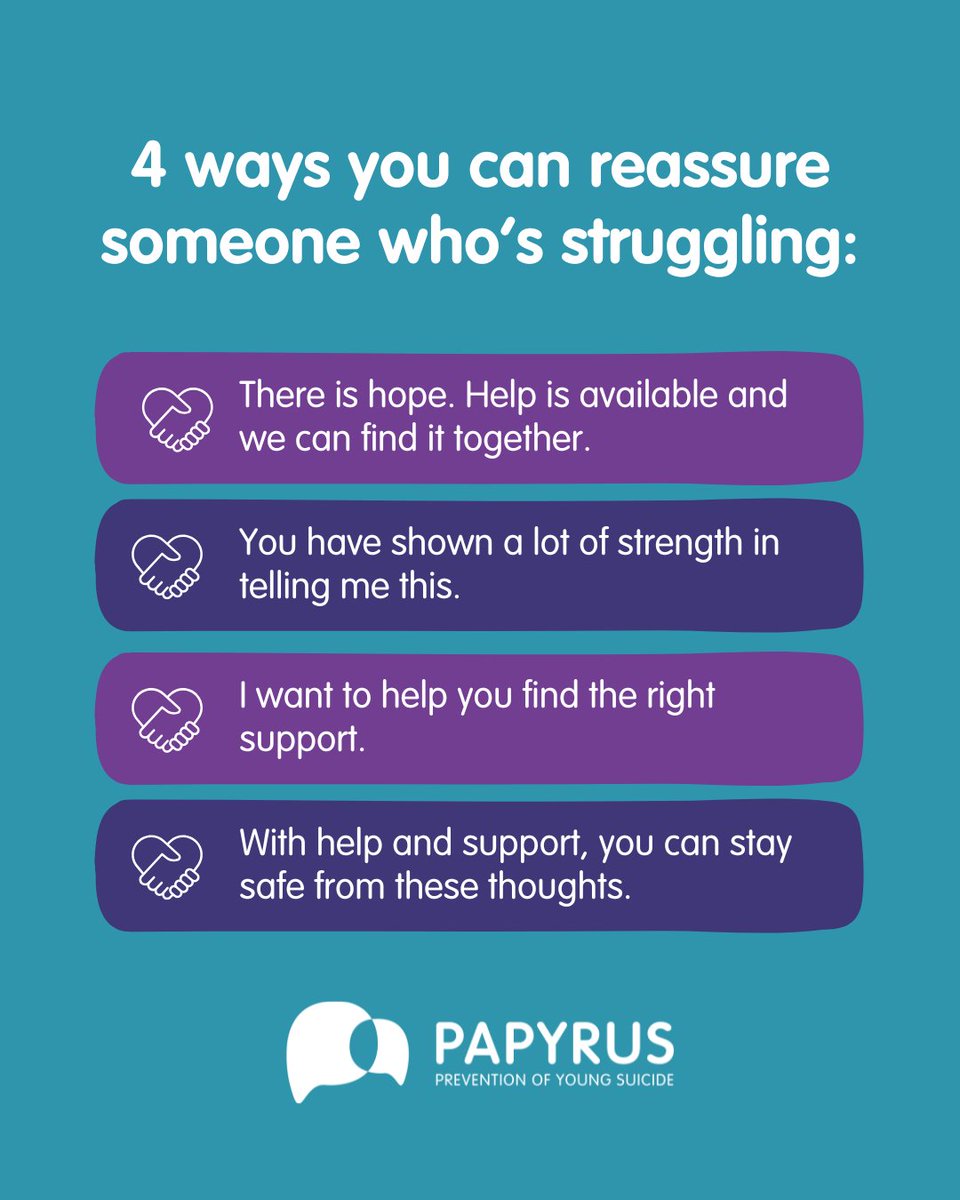 If someone opens up to you that they are struggling with suicidal thoughts, reassure them that they are not alone and you can look for support together. Let them know you want to stay by their side throughout their journey in finding support. 💜