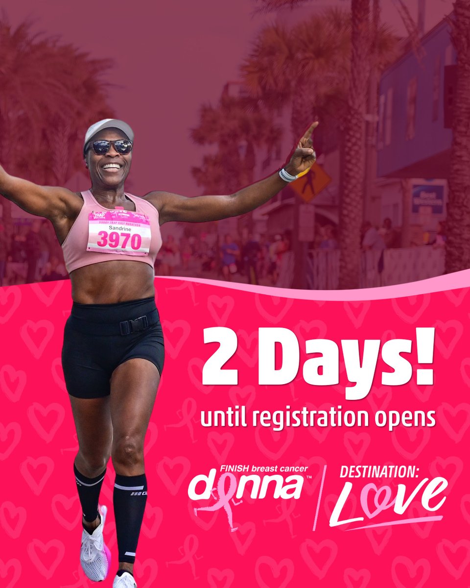 2 days until registration opens! 

✅ All races moved to the beaches! 
✅ New race weekend hub
✅ And a whole new vibe with Destination: Love 

Get ready ➡️ breastcancermarathon.com