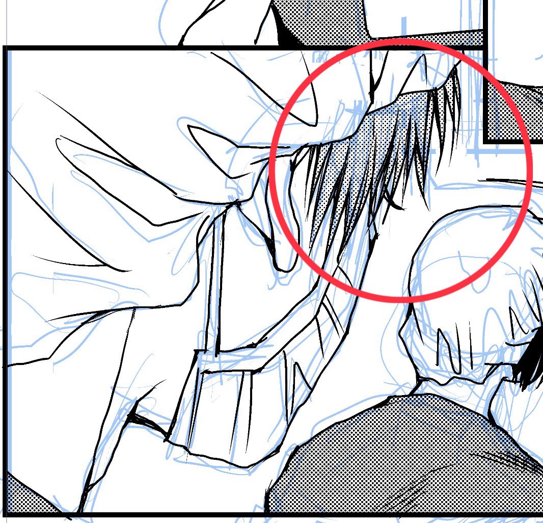 描いていて思ったのですが私は 斜め後ろから見た○部分の髪の毛の処理フェチの気があります。何というか流れかたというか跳ねかたというか。同じ方はいらっしゃるでしょうかいませんか