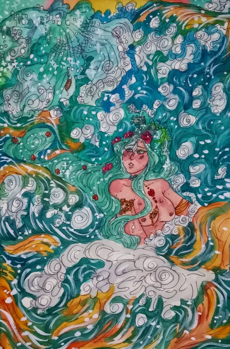 From the Foam 🌊🫧༉‧₊˚.
#mermaid #art #watercolorpainting #traditionalart #arttwt #artph #ArtistOnTwitter