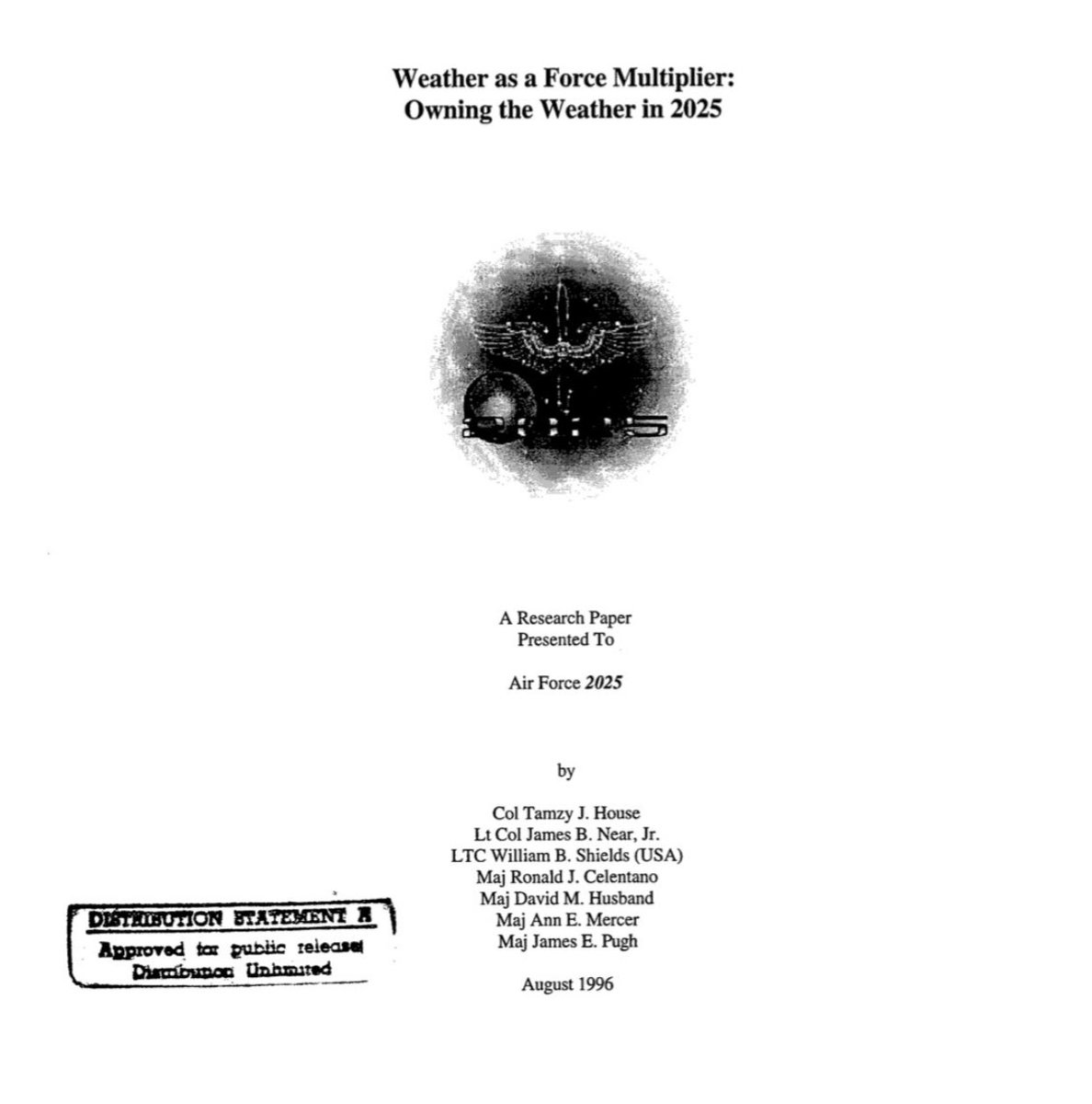 TruthSeeker73 (@13orangesbc) on Twitter photo Did 🇺🇸 military publish a report in 1996 titled “Owning the Weather in 2025”?
apps.dtic.mil/sti/pdfs/ADA33…
🤔
Well, it’s 2025 now; are you watching 👀
<a href="/BGatesIsaPyscho/">Concerned Citizen</a> <a href="/RealGeoEngWatch/">Dane Wigington</a> <a href="/nogps1/">nogps</a> <a href="/Lewis_Brackpool/">Lewis Brackpool</a> <a href="/Princey21M/">Daniel Prince</a> <a href="/LegendreKristy/">Kristy Legendre</a> <a href="/cjbakermd/">Clayton J Baker MD</a> <a href="/JMCDelingpole/">James Delingpole</a> Did 🇺🇸 military publish a report in 1996 titled “Owning the Weather in 2025”?
apps.dtic.mil/sti/pdfs/ADA33…
🤔
Well, it’s 2025 now; are you watching 👀
<a href="/BGatesIsaPyscho/">Concerned Citizen</a> <a href="/RealGeoEngWatch/">Dane Wigington</a> <a href="/nogps1/">nogps</a> <a href="/Lewis_Brackpool/">Lewis Brackpool</a> <a href="/Princey21M/">Daniel Prince</a> <a href="/LegendreKristy/">Kristy Legendre</a> <a href="/cjbakermd/">Clayton J Baker MD</a> <a href="/JMCDelingpole/">James Delingpole</a>