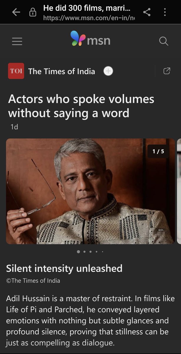 Adil hussain (@_adilhussain) on Twitter photo Thank you <a href="/timesofindia/">The Times Of India</a> for recognizing the power of Silence and Inner commotion! Along with Irrfan, Nawaz, Pankaj Kapoor jee and Tabu. Thank you <a href="/timesofindia/">The Times Of India</a> for recognizing the power of Silence and Inner commotion! Along with Irrfan, Nawaz, Pankaj Kapoor jee and Tabu.