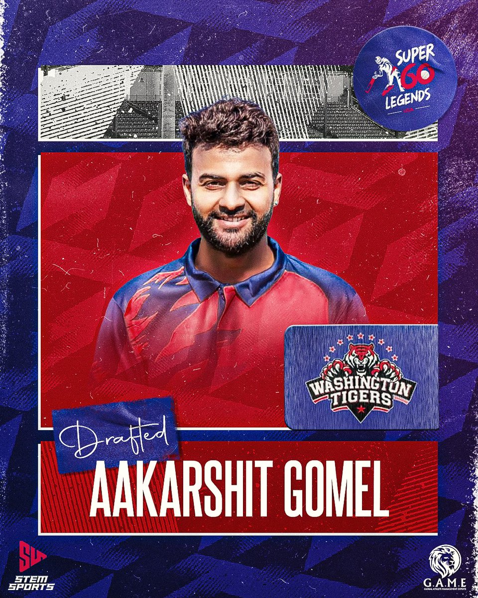 Stemsports1's tweet photo. DRAFTED 🔏 | Aakarshit Gomel

We are excited to announce that Aakarshit Gomel has been drafted by Washington Tigers for Super 60 Legends🤝

#Cricket #AakarshitGomel #WashingtonTigers #Super60Legends #GAME #OneTeamOneDream #StemSports https://t.co/dhPzKshcWq