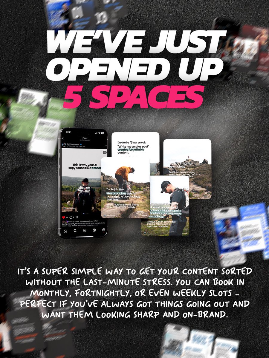 awmarketing_'s tweet image. Just opened 5 new content slots.
If you’re still winging it with last-minute posts, this is your sign.

Weekly, fortnightly, or monthly drops.
On-brand, scroll-stopping graphics — done for you.

🎯 awmedia.marketing/aw-lways-on-ti…

#FitnessMarketing #ContentSupport #OnlineCoaches