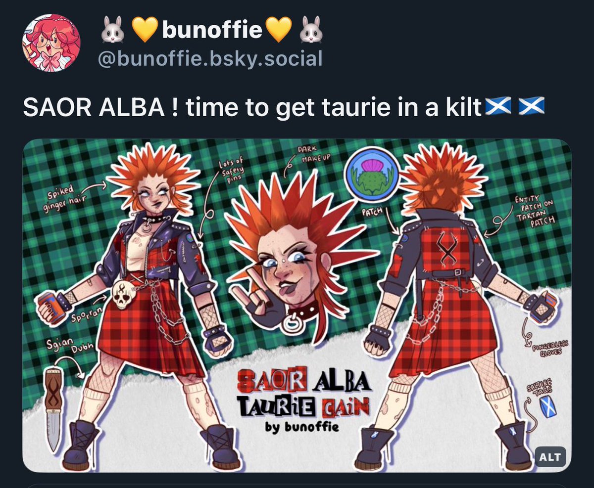 Huge credit to my pal Bunoffie who isn’t on this platform but thought I would share their Taurie Cain cosmetic submission. I love it so much!

… SCOTLANDDDDD! 🏴󠁧󠁢󠁳󠁣󠁴󠁿🏴󠁧󠁢󠁳󠁣󠁴󠁿