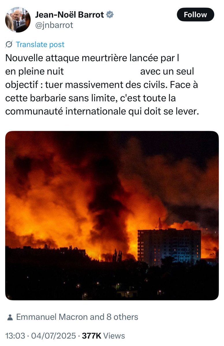 📣 J’ai retiré les noms des pays tant ce message devrait être le même, partout où des civils sont massacrés.

Mais ces mots, il ne prononcera jamais pour les Palestiniens…

L’humanité sélective. L’universalité à géométrie variable ! 🤢