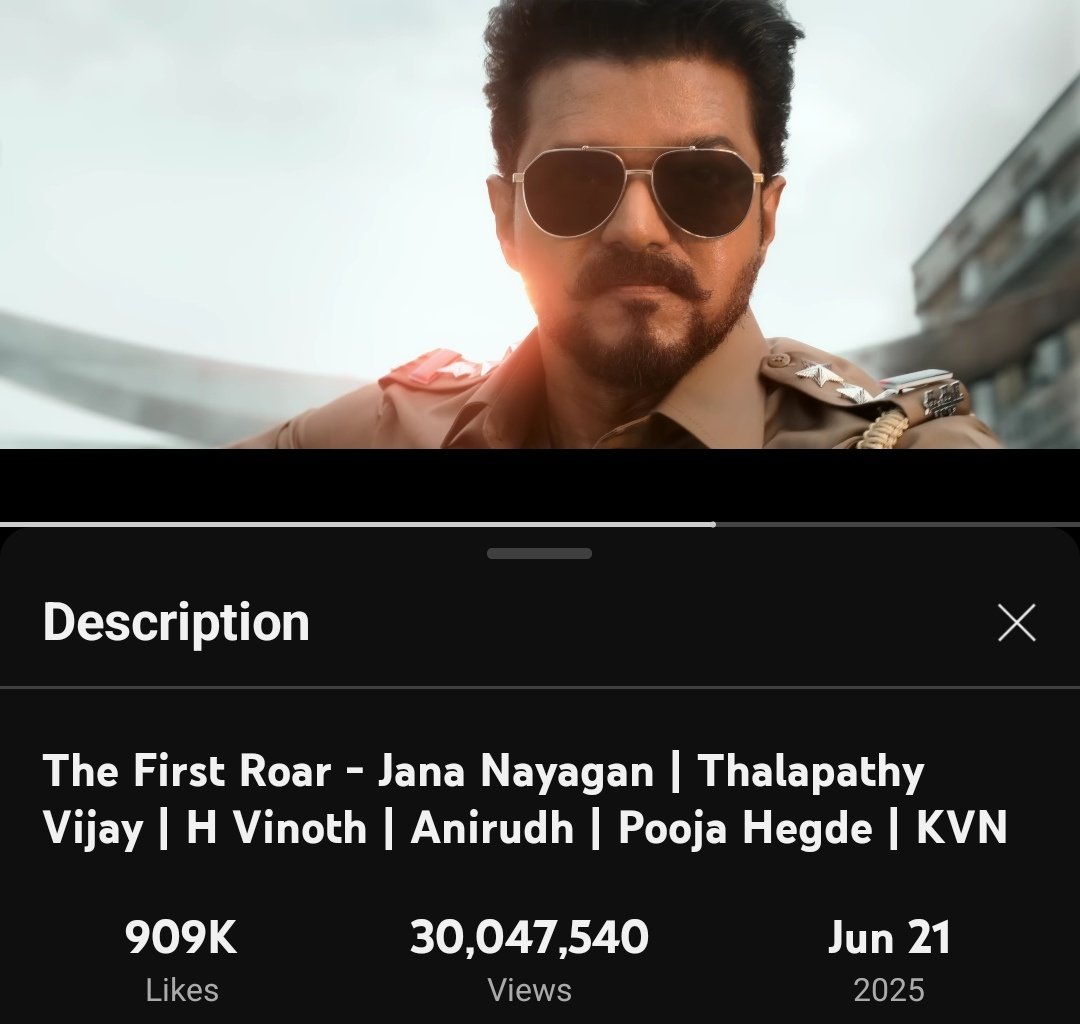 Jana Nayagan (@jananayaganfilm) on Twitter photo #JanaNayagan The First Roar video hits Massive 30 Million views on YouTube 💥
<a href="/actorvijay/">Vijay</a> #HVinoth <a href="/anirudhofficial/">Anirudh Ravichander</a> <a href="/Jagadishbliss/">Jagadish</a> <a href="/KvnProductions/">KVN Productions</a> #JanaNayagan The First Roar video hits Massive 30 Million views on YouTube 💥
<a href="/actorvijay/">Vijay</a> #HVinoth <a href="/anirudhofficial/">Anirudh Ravichander</a> <a href="/Jagadishbliss/">Jagadish</a> <a href="/KvnProductions/">KVN Productions</a>