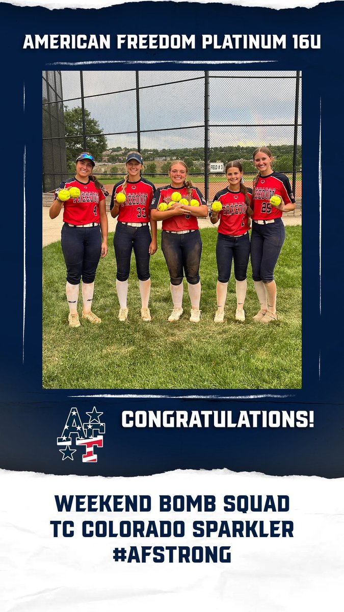 American Freedom Platinum 16U (@afplatinum16u) on Twitter photo 💣🚨 LAUNCH SEQUENCE INITIATED 🚨💣
Congratulations to our weekend bomb squad!
#4 <a href="/jordan_jameson4/">Jordan Jameson</a> 🥎🥎
#33 <a href="/mackenzienel08/">Mackenzie Nelson</a> 🥎
#3 <a href="/MeelaElkins/">Meela Elkins</a> 🥎🥎🥎🥎🥎
#1 <a href="/jadamartin26/">Jada Martin 2026</a> 🥎
#25 <a href="/KelsiK25/">Kelsi Klein</a> 🥎
#afstrong 💪🏻 💣🚨 LAUNCH SEQUENCE INITIATED 🚨💣
Congratulations to our weekend bomb squad!
#4 <a href="/jordan_jameson4/">Jordan Jameson</a> 🥎🥎
#33 <a href="/mackenzienel08/">Mackenzie Nelson</a> 🥎
#3 <a href="/MeelaElkins/">Meela Elkins</a> 🥎🥎🥎🥎🥎
#1 <a href="/jadamartin26/">Jada Martin 2026</a> 🥎
#25 <a href="/KelsiK25/">Kelsi Klein</a> 🥎
#afstrong 💪🏻