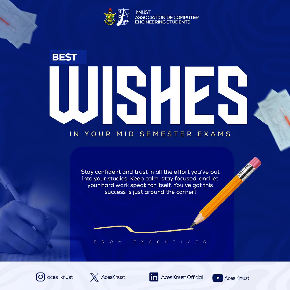 AcesKnust's tweet image. โช๐ต
May we all be encouraged as we prepare for our mid-semester examination
All the best guys ๐ฅ๐ฏ