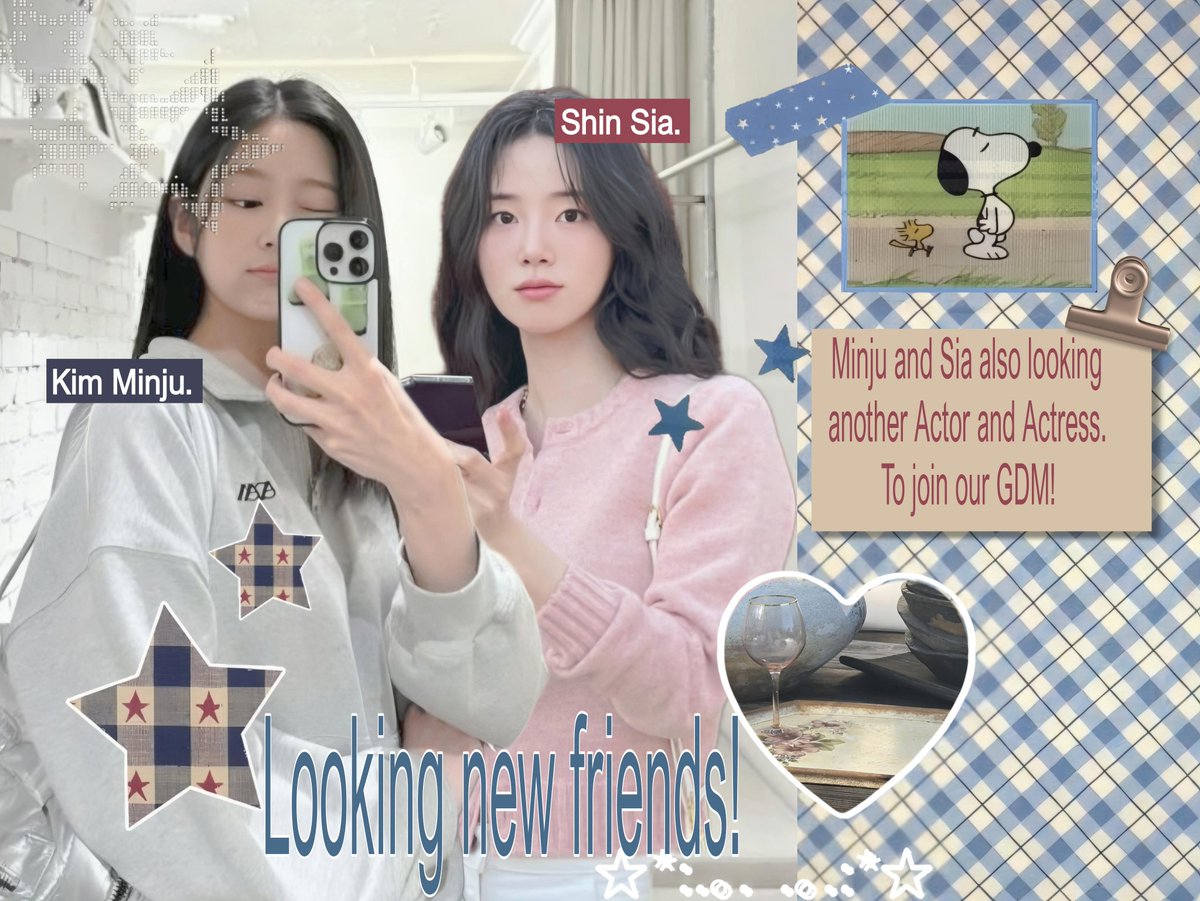 RTs are appreciated☘️ 
hello-bello, calling all actors &amp;&amp; actresses  ☎️⭐! Minju &amp; Sia are opening the doors to a cozy GDM and looking for new friends to join the cast 🎬 if you're an actor or actress who's fun &amp; born to vibe, reply with your muse and birth year, come and say hi!