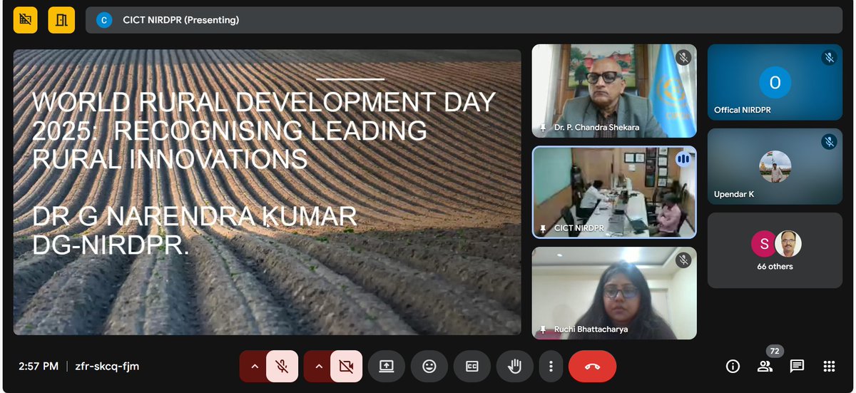 On the occasion of #WorldRuralDevelopmentDay-2025, <a href="/NIRDPR_India/">NIRDPR</a>, Hyderabad, organised a webinar on "Integrated Rural Development – International Experiences." 🌍💬

Dr. <a href="/chandraagri/">Dr.P.Chandra Shekara</a>, DG, <a href="/cirdap79/">CIRDAP</a>, Dhaka, delivered the welcome address, highlighting global success stories in