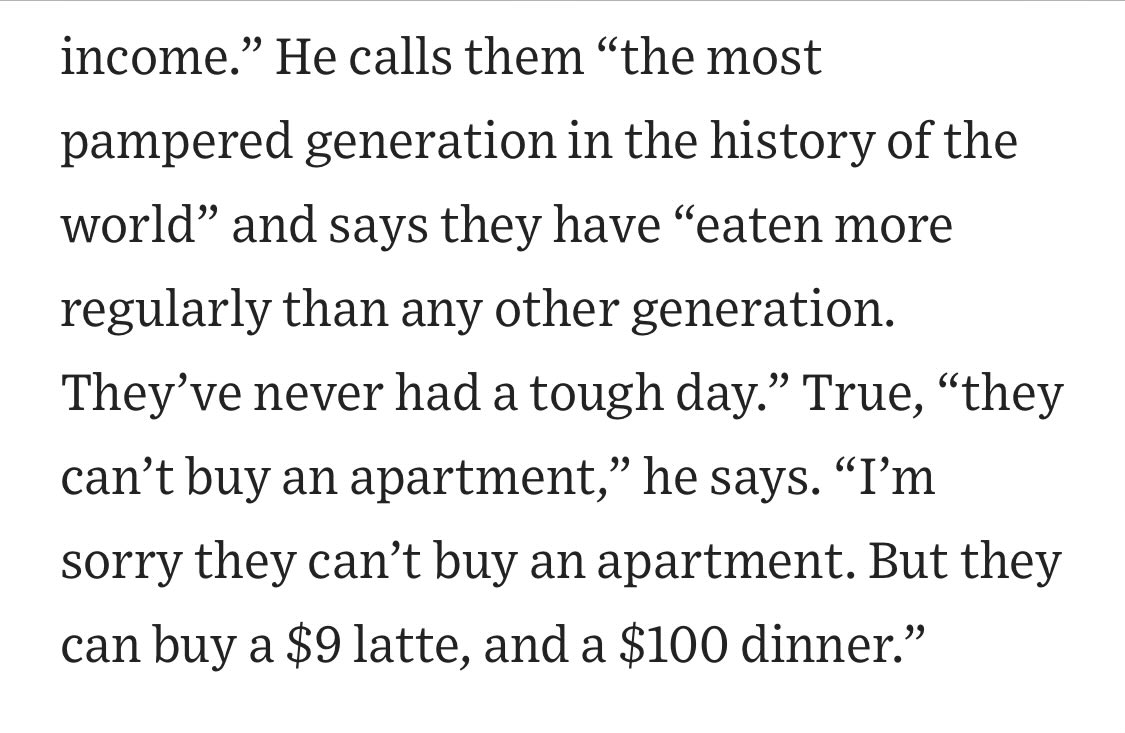 sindap's tweet image. “the kids are going to be the death of New York… I’m sorry they can’t buy an apartment. But they can buy a $9 latte, and a $100 dinner.”
WSJ op ed page never afraid to play the hits:
wsj.com/opinion/can-an…