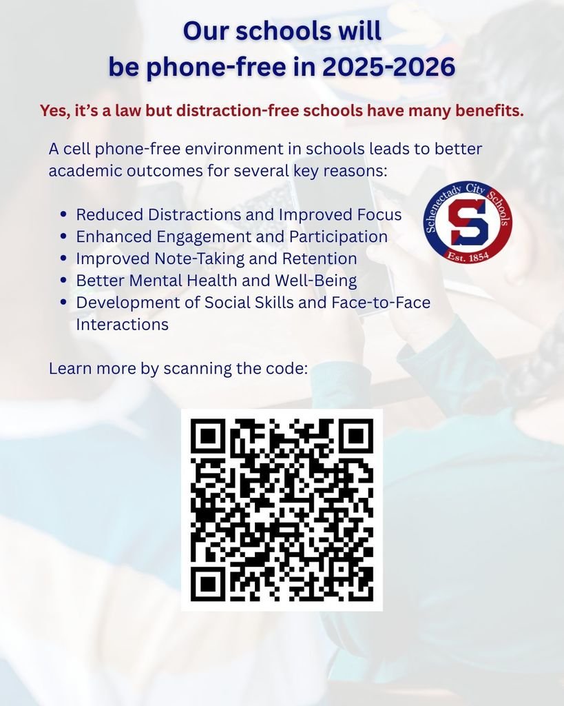 A phone-free school?  

Yes, it's the law &amp; phone-free schools have many benefits  &amp;  is a  step in the right direction for student focus, mental health, &amp; genuine connection.  #BetterEducation #StudentSuccess

schenectadyschools.org/page/cell-phon…