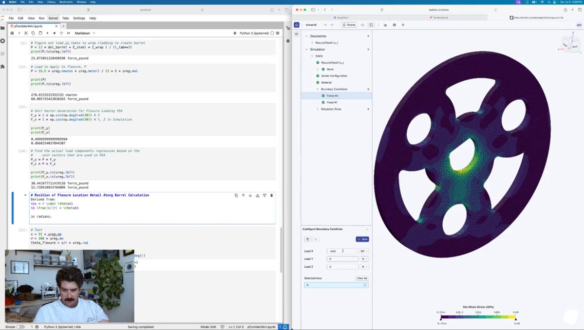 emm0sh's tweet image. from yesterday’s stream (1:36:30): verifying a motor coupling flexure can withstand worst case torque
regressing load, calculating components, FEA and design modification
x.com/i/broadcasts/1…