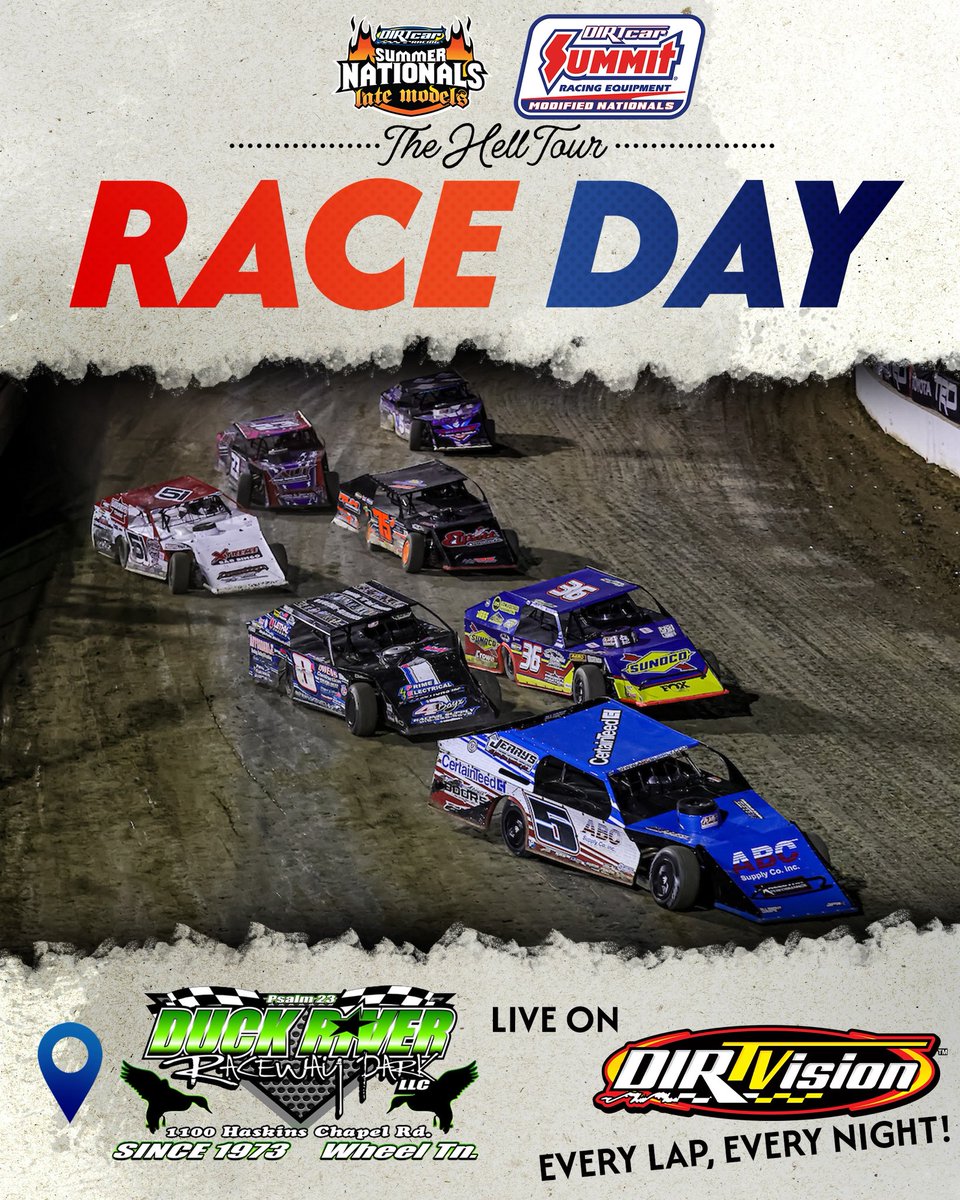 SummerNationals's tweet photo. 𝐐𝐔𝐀𝐂𝐊 𝐐𝐔𝐀𝐂𝐊, 𝐈𝐓'𝐒 𝐑𝐀𝐂𝐄 𝐃𝐀𝐘!🐥���

For the first time ever, the #HellTour and #SummitMods visit Duck River Raceway Park to cap off Week 4!

📺@DIRTVision
⏱️@MyRacePass https://t.co/EvB86bRoGe