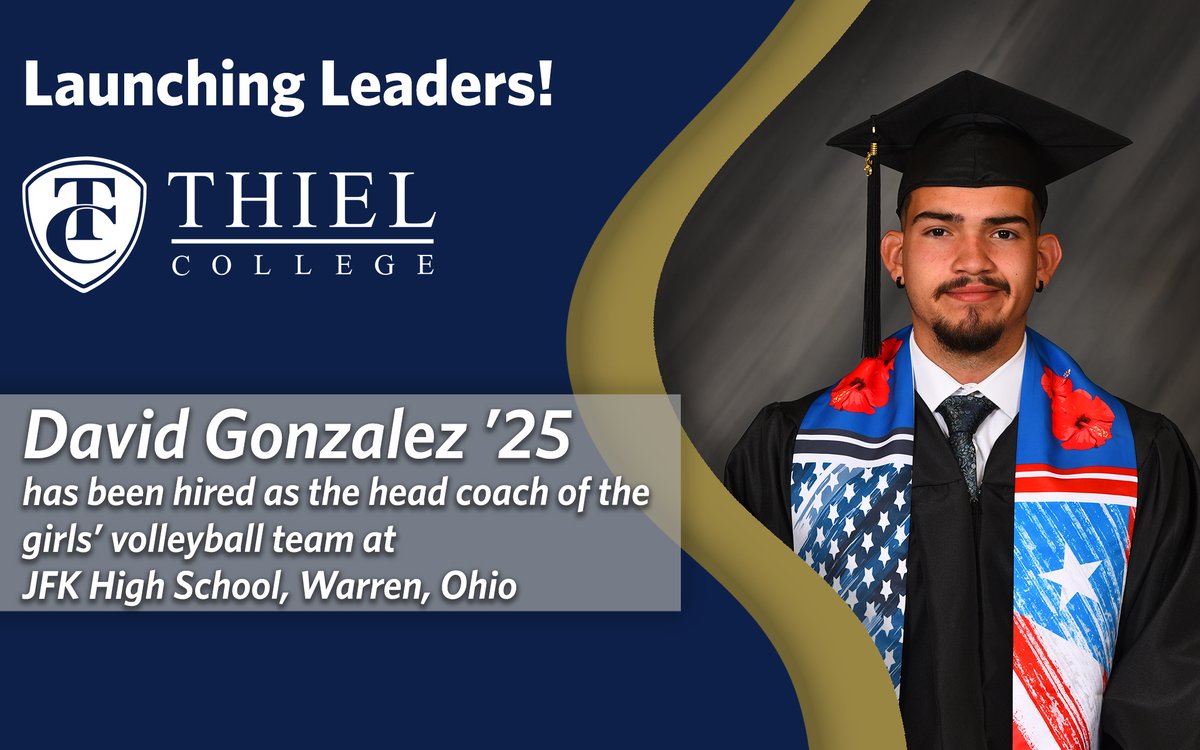 Thiel congratulates David Gonzalez ’25. David has been hired as the head coach of the girls’ volleyball team at JFK H.S., Warren, Ohio.

David majored in criminal justice studies with minors in coaching and philosophy. Learn more about CJS here: bit.ly/44wsLdZ