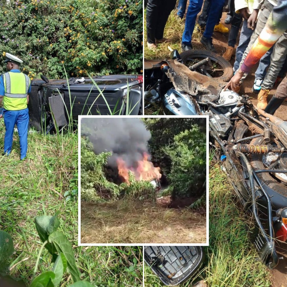 The Presidential escort vehicle that killed a boda boda rider and a female passenger set on fire by angry boda boda riders in Kavingaci village, Embu.