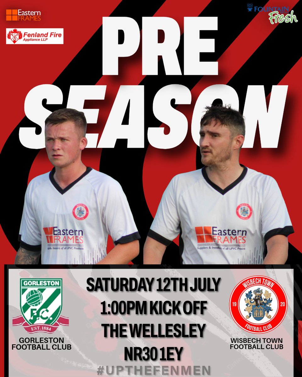 #NEXTUP: Saturday 12th July

It's a trip to the seaside for the First Team on Saturday as we travel to Great Yarmouth to play Gorleston FC!

#UpTheFenmen #PreSeason