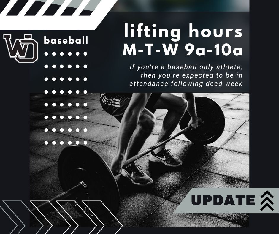 Time change alert! WO ⚾️ weightlifting this summer will still be Monday-Wednesday, but our new timeslot is now from 9:00-10:00 AM! Spread the word!  
🖤⚾️🤍
