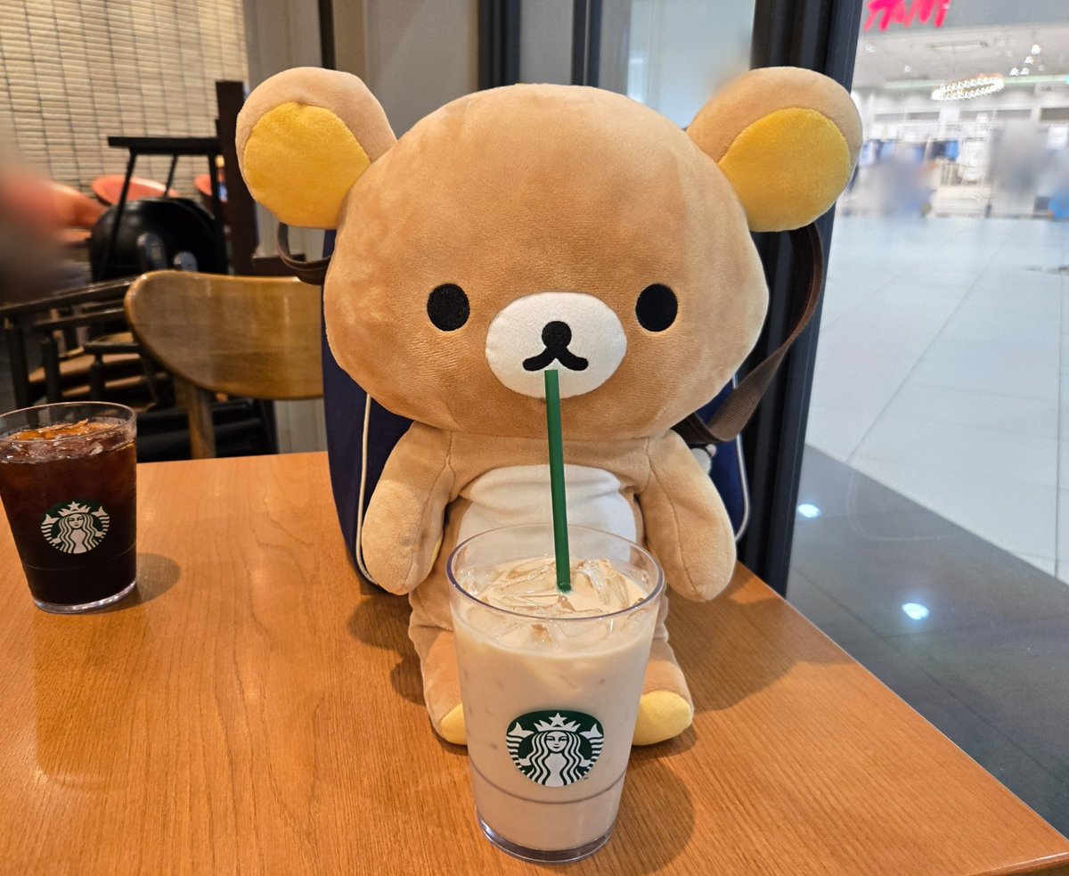 スタバでカフェラテ飲んで撮影会まで待機するクマ☕😌✨

#リラックマ