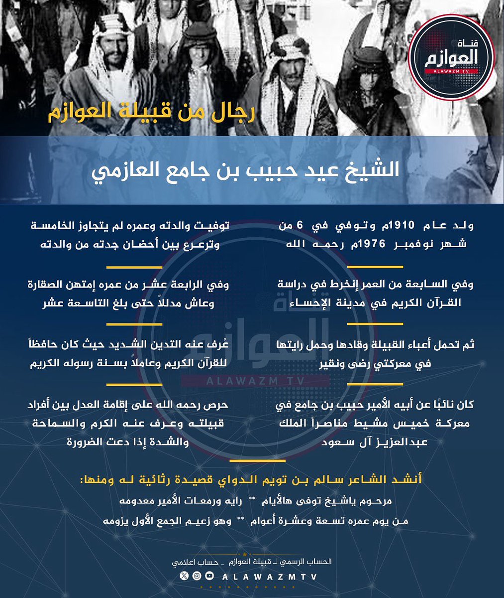 🔹#رجال_من_قبيلة_العوازم 

🔸 الشيخ عيد حبيب بن جامع العازمي رحمه الله
