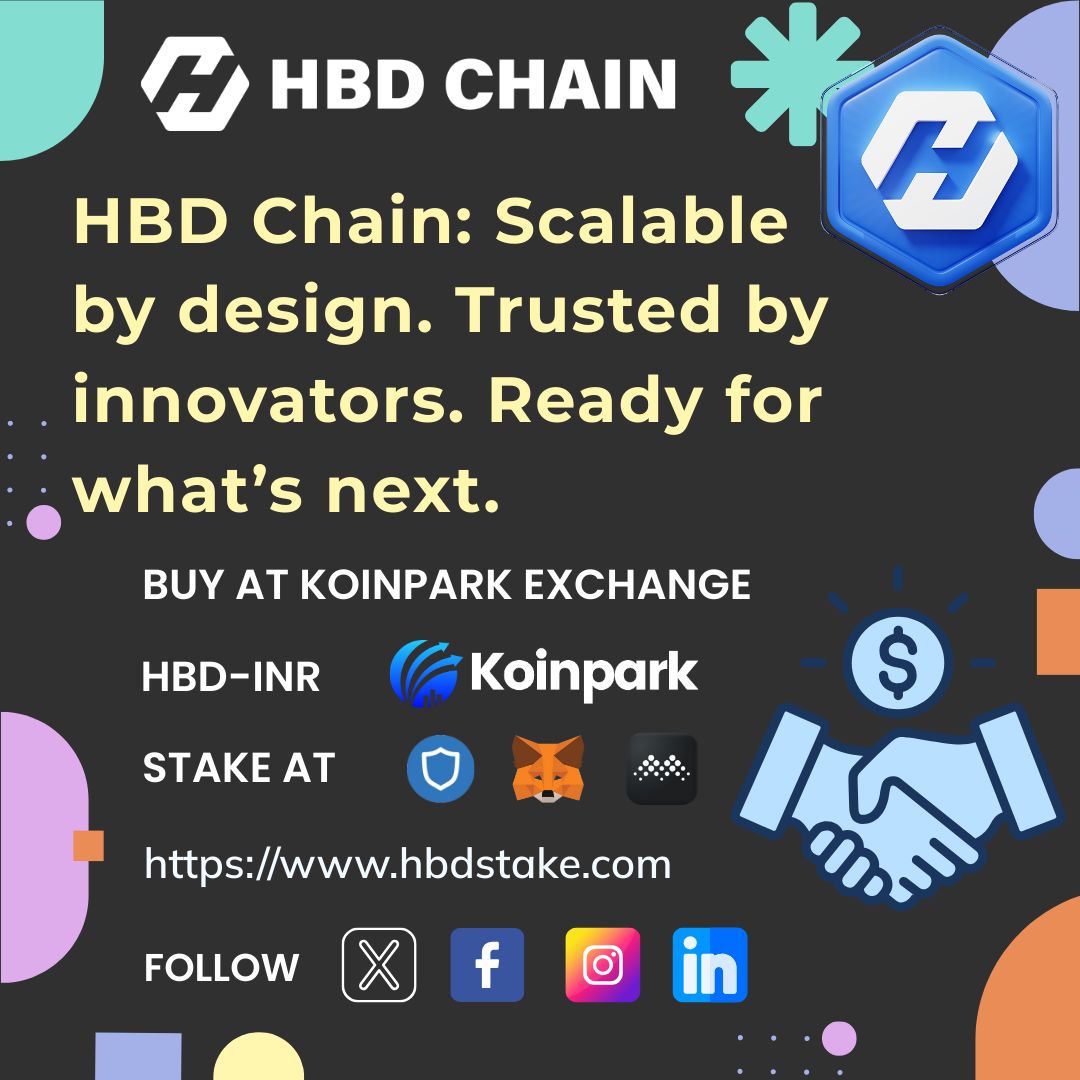 hbdchain's tweet image. HBD Chain: Scalable by design. Trusted by innovators. Ready for what’s next.
Buy HBD at koinpark.com/trade/HBD-INR 
Stake on @TrustWallet, @MathWallet and @MetaMask at hbdstake.com   

🔗 #HBDChain #BlockchainScalability #TrustedTech #Web3Infrastructure #FutureOfFinance