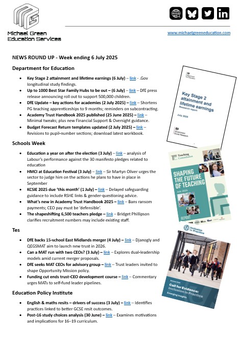 Michael_S_Green's tweet image. 📰 There&apos;s been quite a lot of news / publications this week. I&apos;ve done a short &apos;news round-up&apos; of key education / school news items &amp;amp; publications that I hope is useful for you. Welcome any feedback.

#edutwitter #schoolleaders

linkedin.com/posts/prof-mic…