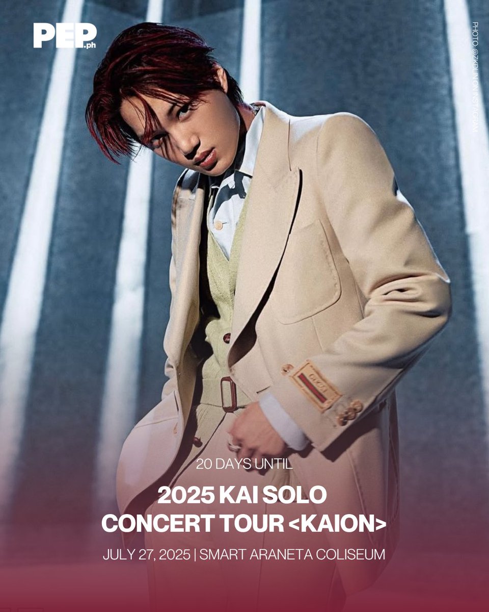 PEPalerts's tweet photo. Only 20 days to go before EXO’s KAI takes over Manila with his KAION Solo Concert Tour! 🖤 

Catch him live on July 27, 2025, at the Smart Araneta Coliseum. Presented by PULP Live World, this is the ultimate treat for Filo EXO-Ls! 🔥 

#KAION #KAI #EXO #PEPConcertCountdown https://t.co/zjc3Xmu5MF