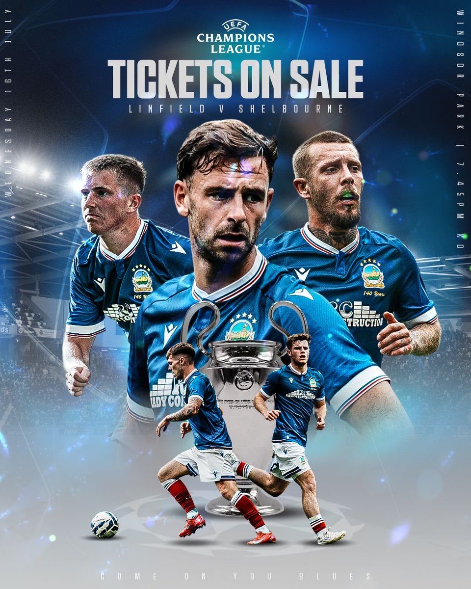 🚨 𝙏𝙄𝘾𝙆𝙀𝙏𝙎 𝙊𝙉 𝙎𝘼𝙇𝙀 🚨

The UEFA Champions League returns to 𝐁𝐞𝐥𝐟𝐚𝐬𝐭 in just 1️⃣0️⃣ days time 🔥

🆚 Shelbourne FC
📍 Windsor Park
📆 Wednesday 16.07.25
⌚ 7.45pm KO
⚠️ Secure your seat early, large crowd expected

Get Tickets Here 👉 linfieldfc.com/tickets/home