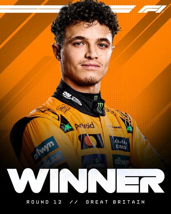 RubenMarruffo1's tweet photo. El clima cambiante nos permitió ver una de las mejores carreras de los últimos años: @LandoNorris un justo ganador del Gran Premio de Inglaterra, pero el gran triunfador es @HulkHulkenberg... por primera vez logra un podio. https://t.co/XsMwc9X0BK