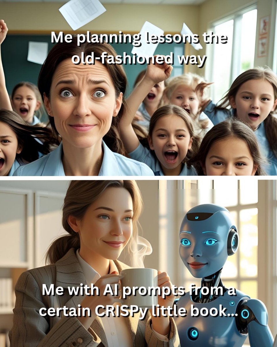 SunsetCreativeP's tweet photo. If AI can plan my lessons, grade my papers, AND tell me where I left my coffee…
I’ll start charging it rent.

#TeacherHumor #AIMemes #TeacherLife #SundayScroll #CRISPyPrompts #TeachingWithTech #BackToSchoolPrep https://t.co/mD2yThGCkR