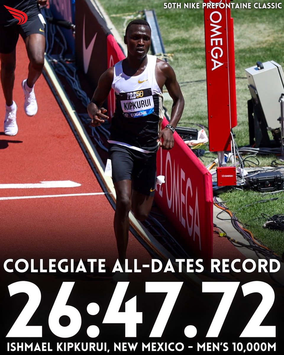 DyeStat (@dyestat) on Twitter photo ICYMI: KIPKURUI IS STILL THE COLLEGIATE 10K KING 🐺
Ishmael Kipkurui of <a href="/UNMLoboXCTF/">New Mexico XC/T&F</a> lowered his own collegiate all-dates record in the men’s 10,000m at #Pre50 and qualified for the Kenyan team for the world championships in Tokyo.
**Note: Any recent collegian counts towards ICYMI: KIPKURUI IS STILL THE COLLEGIATE 10K KING 🐺
Ishmael Kipkurui of <a href="/UNMLoboXCTF/">New Mexico XC/T&F</a> lowered his own collegiate all-dates record in the men’s 10,000m at #Pre50 and qualified for the Kenyan team for the world championships in Tokyo.
**Note: Any recent collegian counts towards