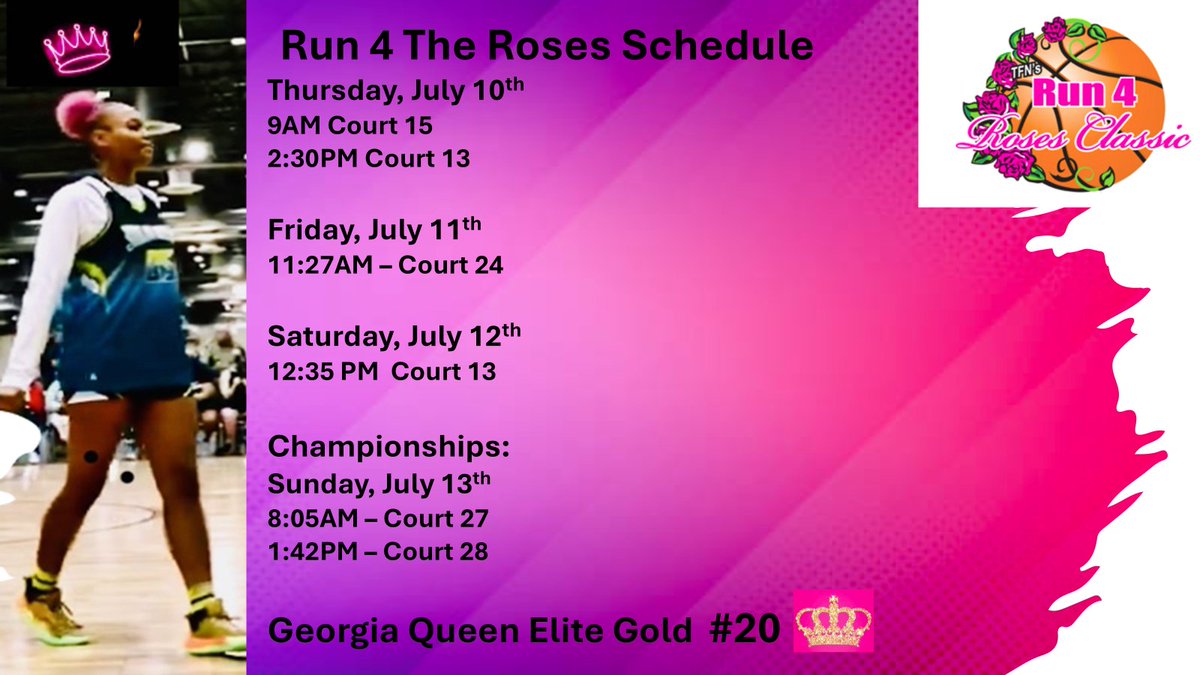 Mina Ly (@mina_ly07) on Twitter photo I'm so excited for <a href="/TFNsRun4Roses/">TFN's Run 4 Roses</a> next week!! Check out our schedule below and I am looking forward to seeing everyone in Kentucky! Let’s go <a href="/GeorgiaQueenEl1/">Georgia Queen Elite Basketball</a> 👑👑🔥🔥👏👏
<a href="/JrAllStarGA/">Georgia Jr. All-Star GBB</a>
<a href="/UTampaWBB/">Tampa Women’s Basketball</a>
<a href="/GorlokWBB/">Webster University Women's Basketball</a>
<a href="/Shorter_WBB/">Shorter University Women’s Basketball</a>
@HilbertWbb
<a href="/CSULakers/">Clayton State Athletics</a>
<a href="/CSUCougarsWBB/">Columbus State Women’s Basketball</a>
<a href="/Coker_WBB/">Coker Women's Basketball</a> I'm so excited for <a href="/TFNsRun4Roses/">TFN's Run 4 Roses</a> next week!! Check out our schedule below and I am looking forward to seeing everyone in Kentucky! Let’s go <a href="/GeorgiaQueenEl1/">Georgia Queen Elite Basketball</a> 👑👑🔥🔥👏👏
<a href="/JrAllStarGA/">Georgia Jr. All-Star GBB</a>
<a href="/UTampaWBB/">Tampa Women’s Basketball</a>
<a href="/GorlokWBB/">Webster University Women's Basketball</a>
<a href="/Shorter_WBB/">Shorter University Women’s Basketball</a>
@HilbertWbb
<a href="/CSULakers/">Clayton State Athletics</a>
<a href="/CSUCougarsWBB/">Columbus State Women’s Basketball</a>
<a href="/Coker_WBB/">Coker Women's Basketball</a>