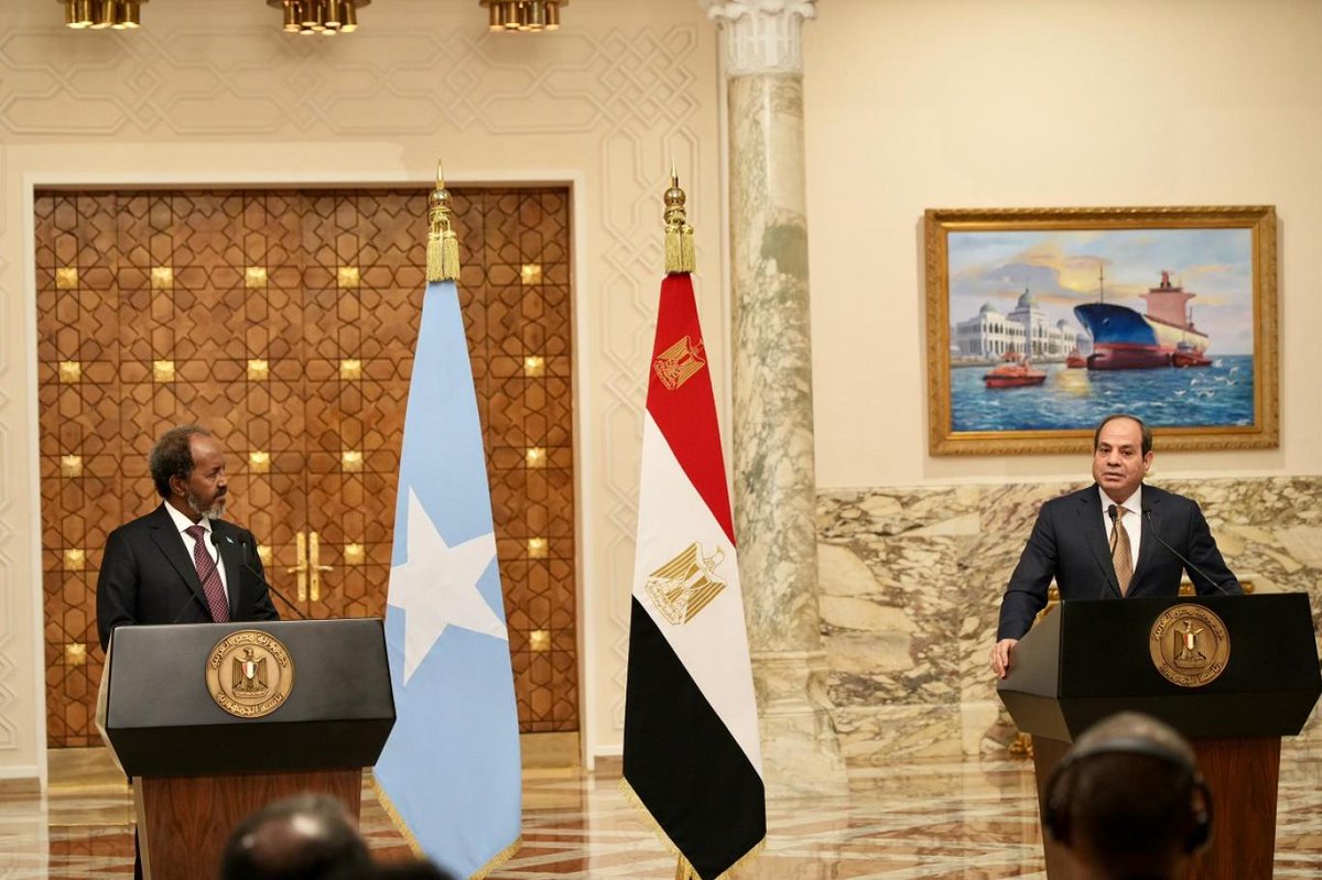 CAIRO — Somali President Hassan Sheikh Mohamud has landed at Alamein Airport for the Egypt-Somalia summit, where he and Egyptian leaders will discuss bilateral cooperation and a range of shared concerns. 

The issue of the proposed deployment of an Egyptian peacekeeping force is