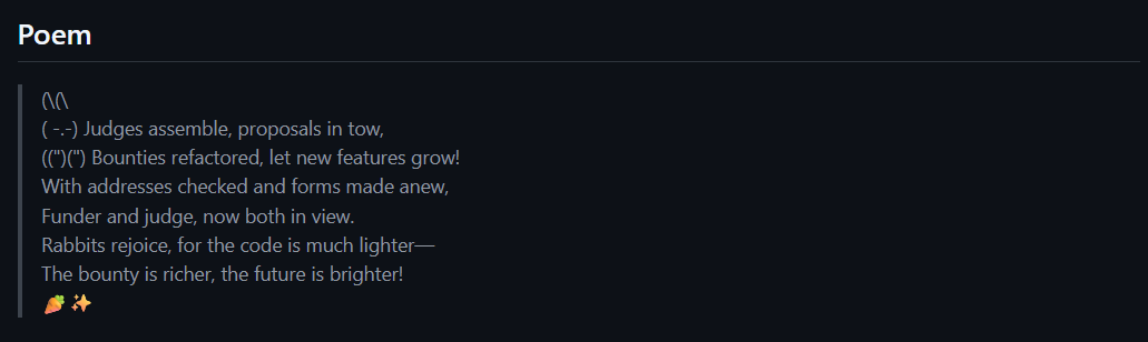 0xnidhii's tweet image. Sharing progress on Bountiful, a decentralized bounty platform for the @ergo_platform, built during my
@AOSSIE_org x @StabilityNexus GSoC period
-> Judge-aware bounties
-> Proposal submissions
-> Revamped UI + richer metadata
S/o @coderabbitai for the poem 🐇✨
(🧵 soon?)