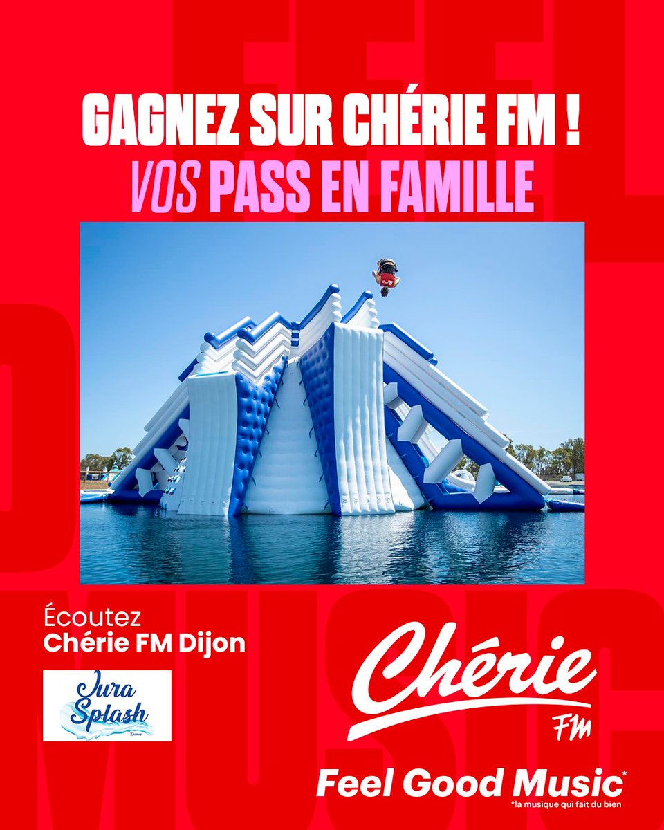 🎉 Toute la journée, écoutez Chérie FM #Dijon et gagnez votre entrée à #JuraSplash grâce à la #ChérieBox 🌊
Une journée inoubliable en famille, sur un incroyable parcours aquatique gonflable ! Sensations, rires et fraîcheur garantis !
📍 jurasplash.fr
